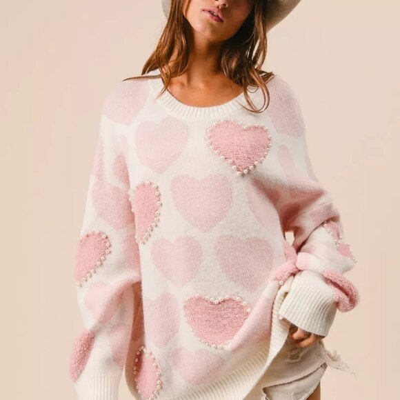 BiBi Heart Pattern Sweater with Pearl Detail - Picture 15 of 16